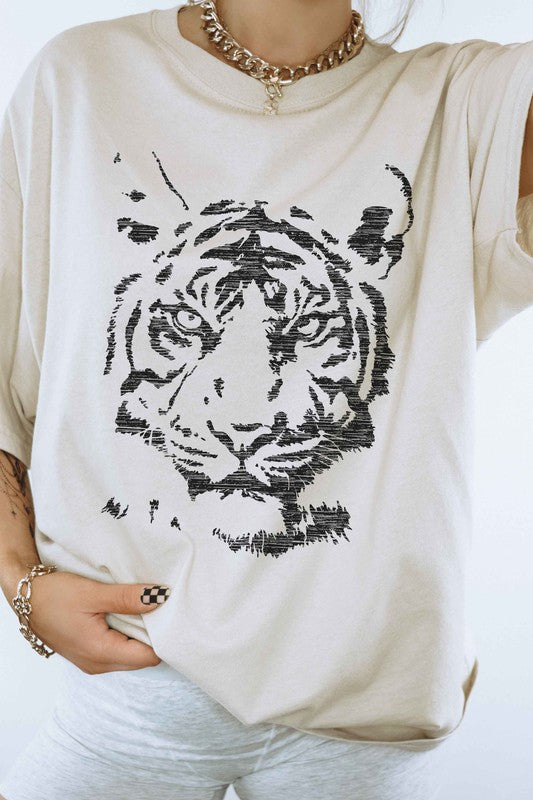 front view of TIGER GRAPHIC TEE sand