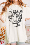 Front view of TIGER OVERSIZED GRAPHIC TEE sand