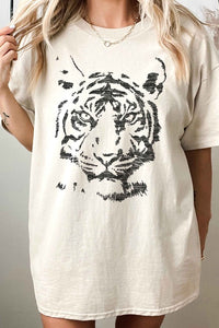 Front view of TIGER OVERSIZED GRAPHIC TEE ivory