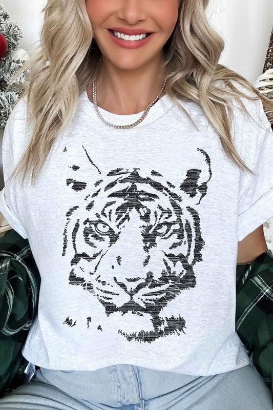 Front view of TIGER OVERSIZED GRAPHIC TEE ash