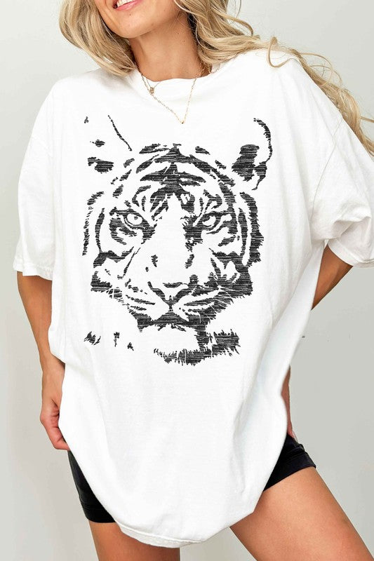 front view of TIGER OVERSIZED GRAPHIC TEE white