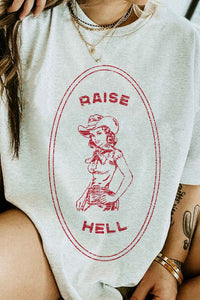 Gray RAISE HELL COUNTRY COWGIRL WESTERN GRAPHIC TEE