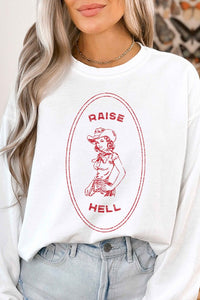 White RAISE HELL COUNTRY COWGIRL GRAPHIC SWEATSHIRT