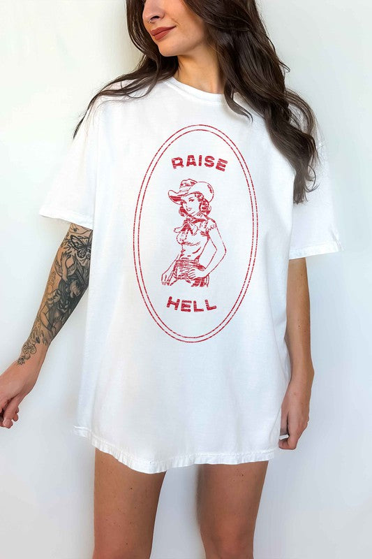 cool RAISE HELL COUNTRY COWGIRL WESTERN OVERSIZED TEE