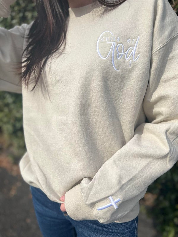 Child of God Embroidered Sweatshirt sand