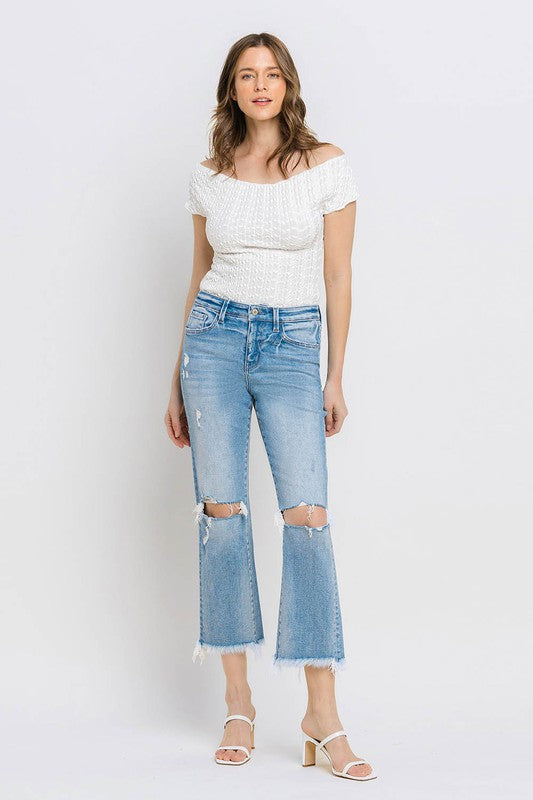 Buy High Rise Frayed Hem Crop Straight Jeans