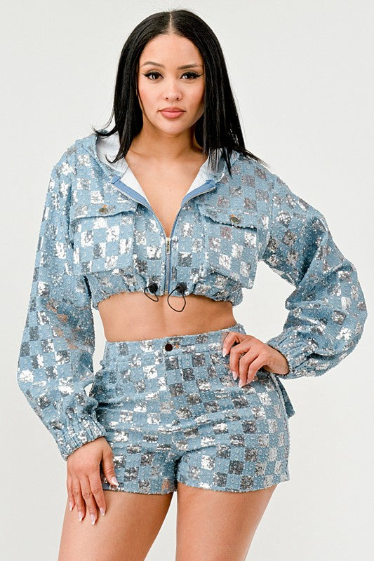 Glitz & Denim Sequin Hoodie Set for mom