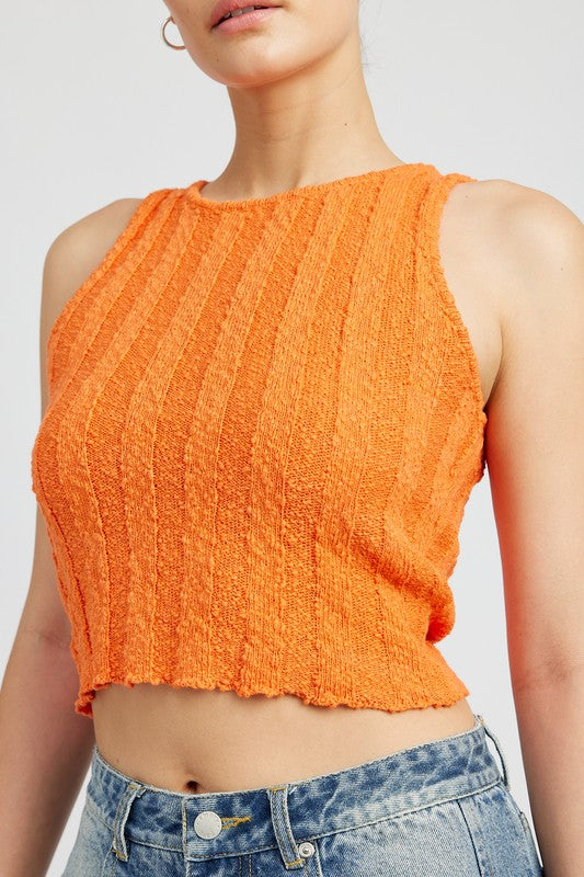 Close up view of RIB CROPPED TANK TOP