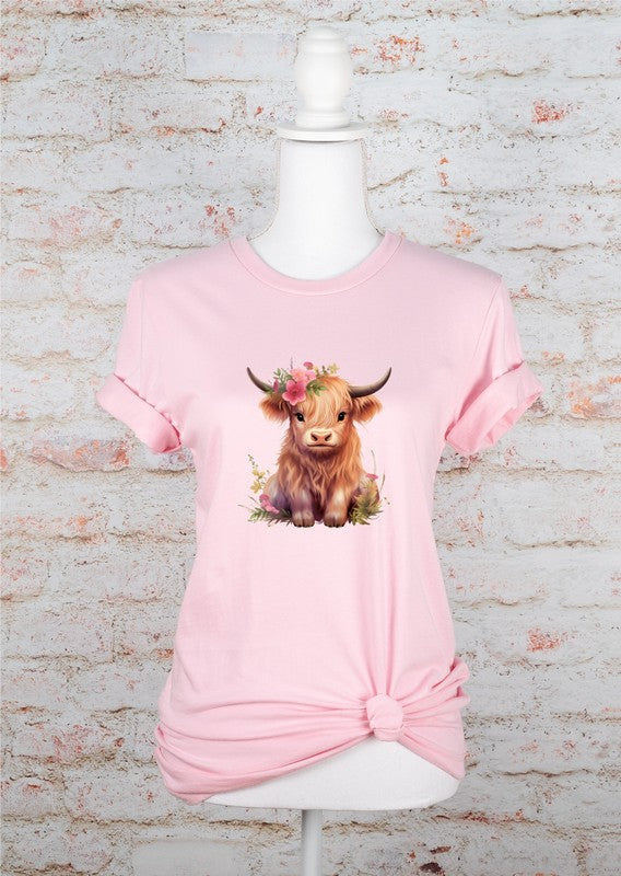 Pink Pink Baby Highland Cow Graphic Tee