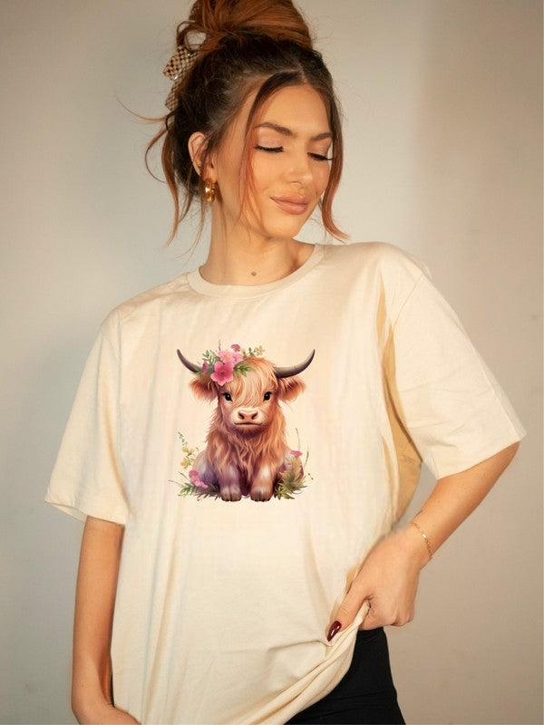 Pretty Pink Baby Highland Cow Graphic Tee