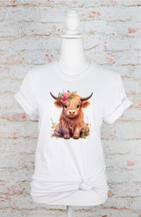 White Pink Baby Highland Cow Graphic Tee