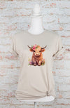 Biege Pink Baby Highland Cow Graphic Tee