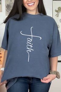 Navy Faith Cross Easter Comfort Colors Graphic Tee