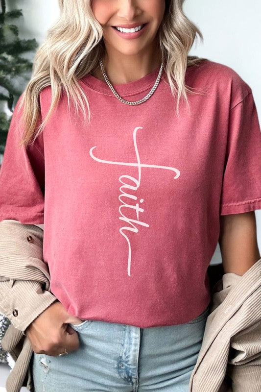 Pink Faith Cross Easter Comfort Colors Graphic Tee