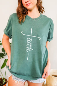 Green Faith Cross Easter Comfort Colors Graphic Tee