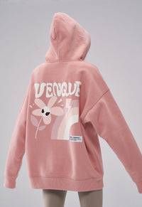 View of the back of "Aster" Fleur Pink Hoodie