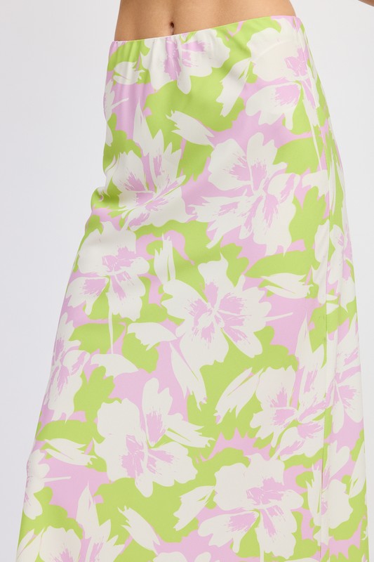 Close up view of MAXI FLORAL BIAS SKIRT