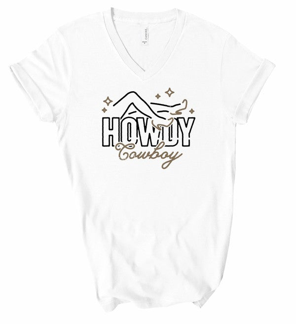 white V-Neck Howdy Cowboy Graphic Tee