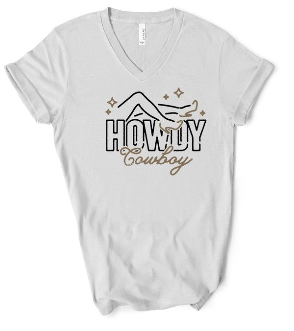 V-Neck Howdy Cowboy Graphic Tee