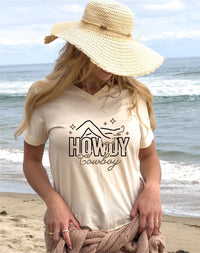 V-Neck Howdy Cowboy Graphic Tee