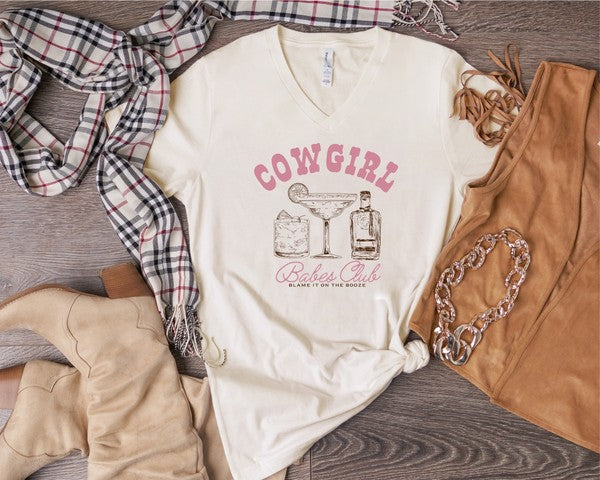 Sexy V-Neck Cowgirl Babe Club Graphic Tee