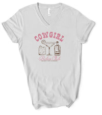 Gray V-Neck Cowgirl Babe Club Graphic Tee