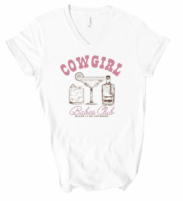 White V-Neck Cowgirl Babe Club Graphic Tee