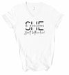 White V-Neck She Is Evolving Graphic Boutique Tee