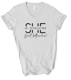 V-Neck She Is Evolving Graphic Boutique Tee for sister