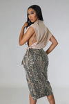 Back of Cargo Midi Skirt in Woodland Camo