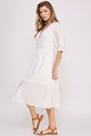 Buy 3/4 PUFF SLV TEXTURE VNECK BUTTON DOWN MIDI DRESS