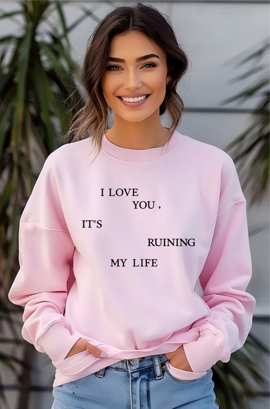 I Love You Graphic Crew Neck Sweatshirt