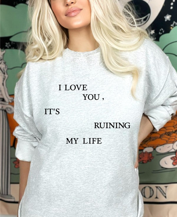 White I Love You Graphic Crew Neck Sweatshirt