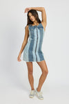 Front of COLOR BLOCK DENIM MINI DRESS