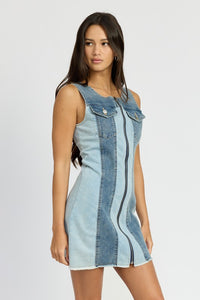 COLOR BLOCK DENIM MINI DRESS for you