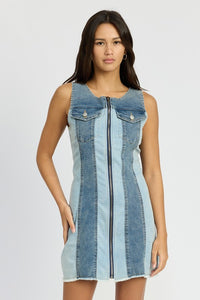 New COLOR BLOCK DENIM MINI DRESS