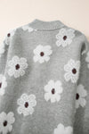 Floral Pattern Drop Shoulder Half Zip Sweater