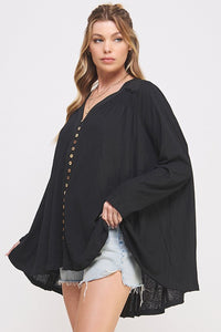 LONG SLEEVE V-NECK OVERSIZED BUTTON DOWN TUNIC