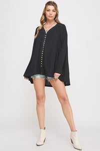 PLUS LONG SLV V-NECK OVERSIZED BUTTON DOWN TUNIC