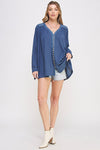 PLUS LONG SLV V-NECK OVERSIZED BUTTON DOWN TUNIC