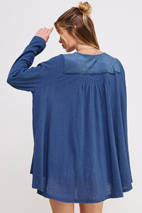 PLUS LONG SLV V-NECK OVERSIZED BUTTON DOWN TUNIC