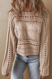 Gray Hollow-out Cable Knit Cropped Sweater