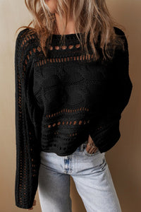 Gray Hollow-out Cable Knit Cropped Sweater