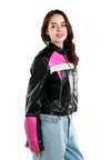 Color Block Faux Leather Biker Jacket