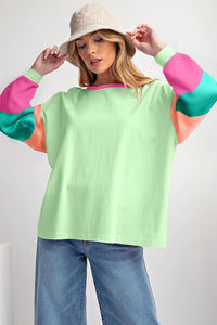 Women Colorblock Patchwork Long Sleeve Loose Top