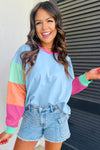 Women Colorblock Patchwork Long Sleeve Loose Top