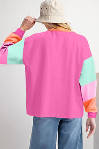 Women Colorblock Patchwork Long Sleeve Loose Top