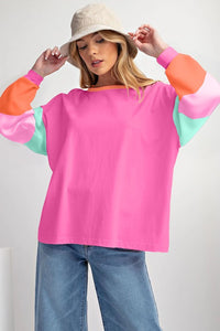 Women Colorblock Patchwork Long Sleeve Loose Top