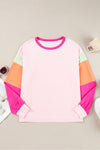 Women Colorblock Patchwork Long Sleeve Loose Top