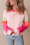 Women Colorblock Patchwork Long Sleeve Loose Top